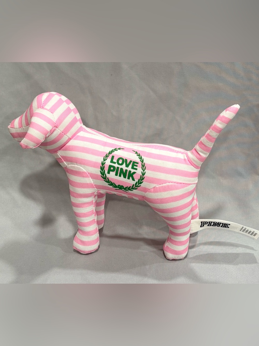 Vtg Victoria’s Secret PINK Dog Plush Love Pink White Striped Plush Retired